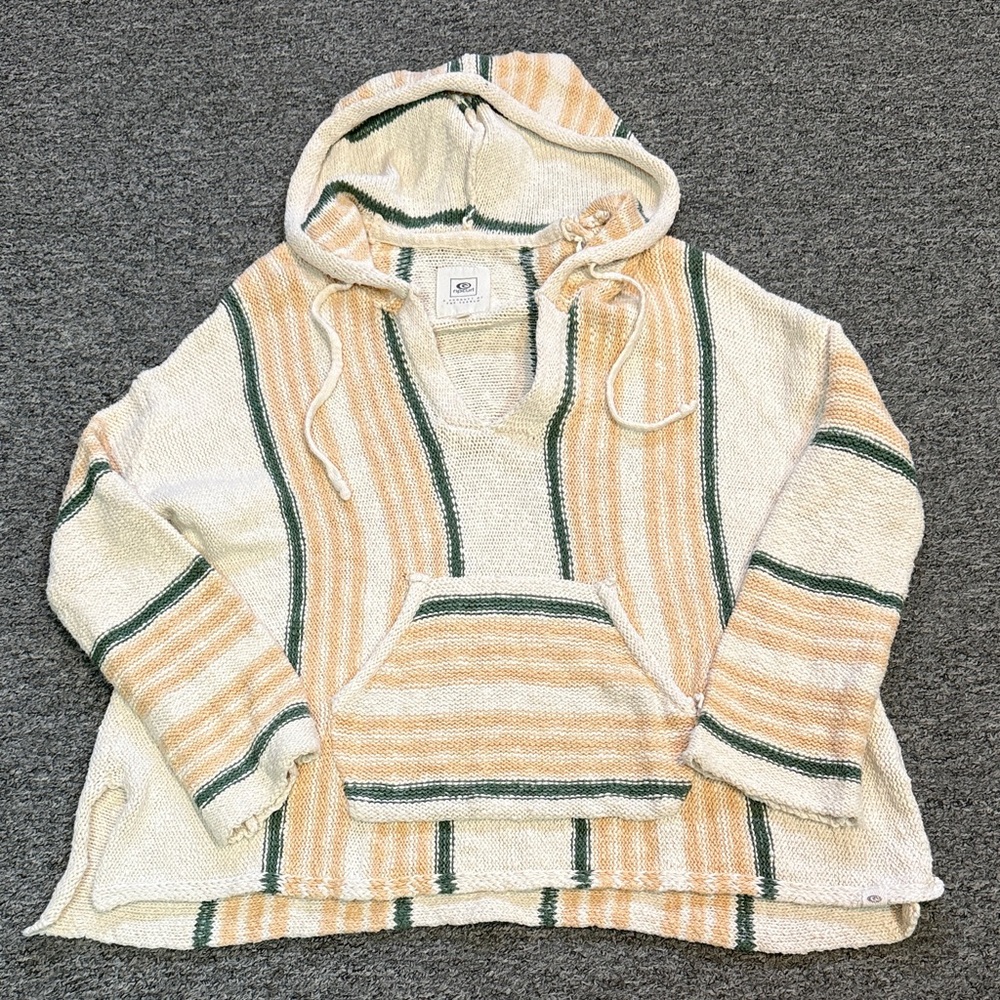 Rip Curl Cream and Green Striped Poncho